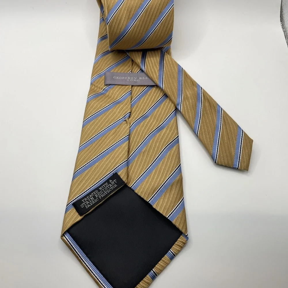 GEOFFREY BEAN LONG tie gold with blue stripes stain resistant fabric 59 X‎ 4
